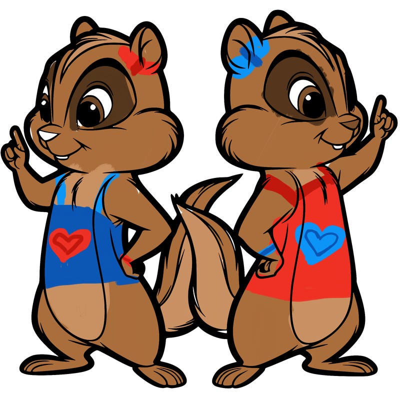 two tamias standing up split realistic