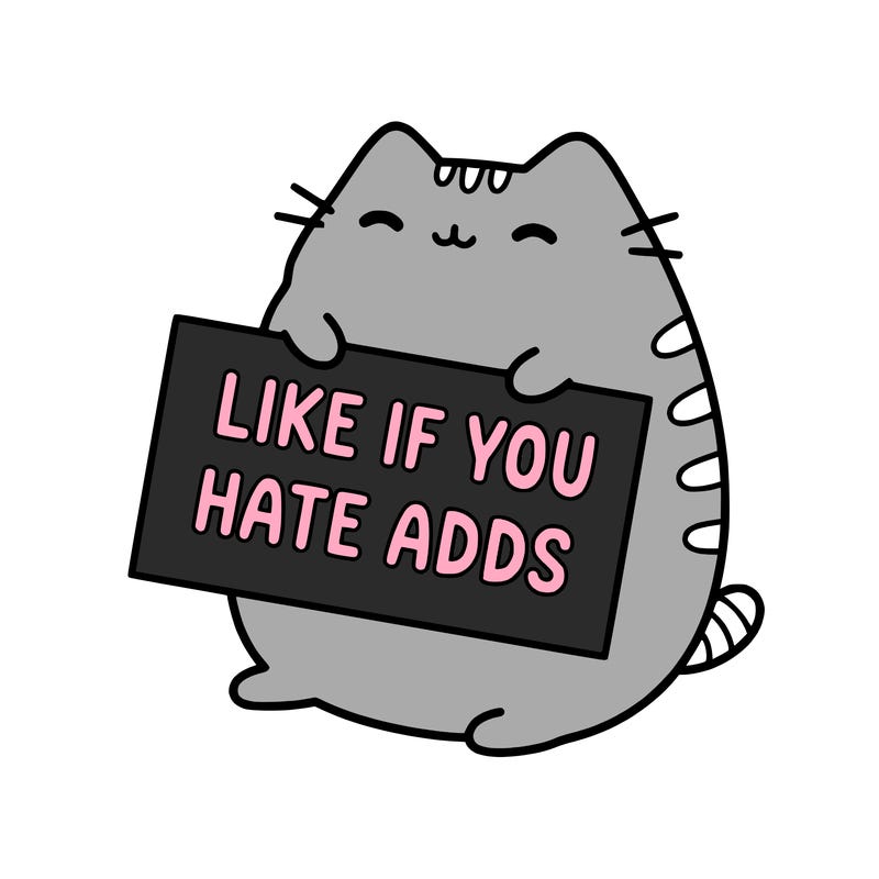 a kawii pusheen cat holding a sign that says like if you hate adds