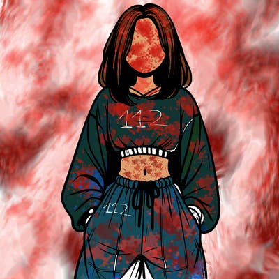 realistic girl faceless with baggy pants and a crop top