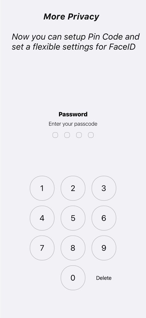 2FA: TOTP authenticator - Pantalla de entrada de código de acceso con un teclado numérico para mejorar la privacidad y seguridad de la aplicación