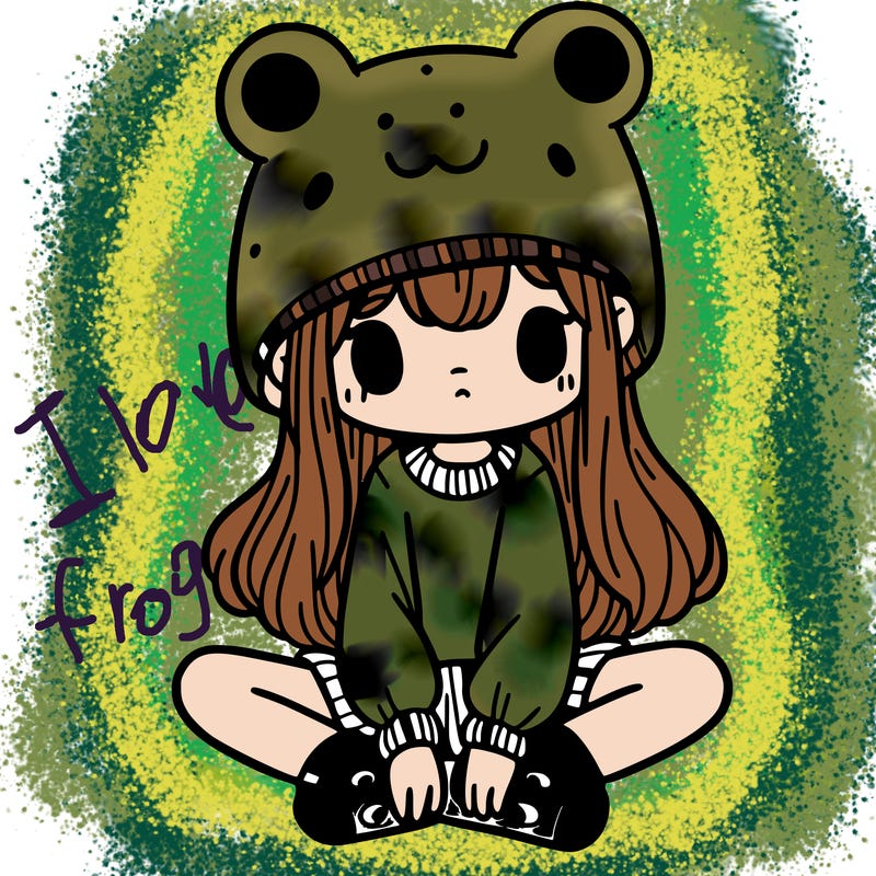a girl wearing a frog hat and some frog socks
