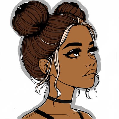 realistic girl with buns on the top of her head