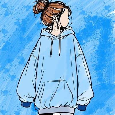 realistic girl with a oversized sweatshirt on and a bun