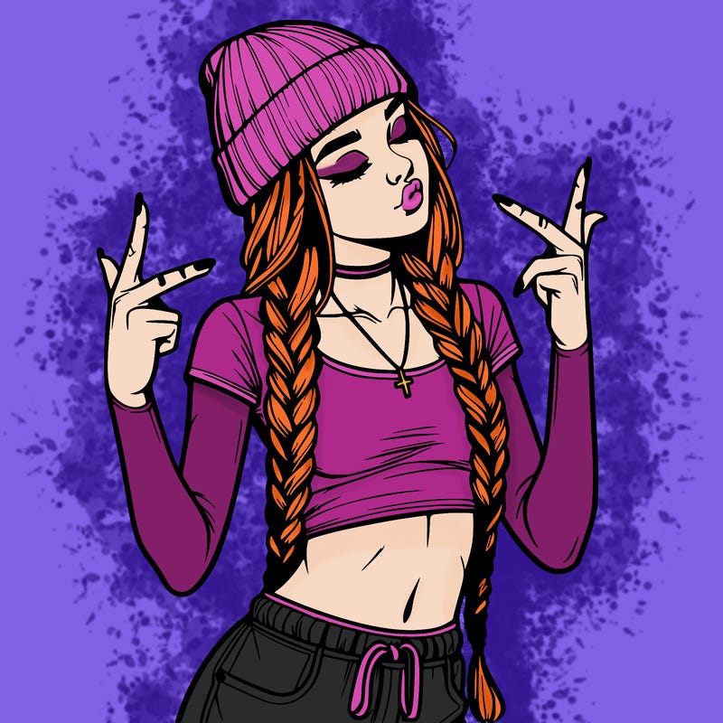 realistic teenage girl with braids and a beanie and crop top doing 🫶🏼