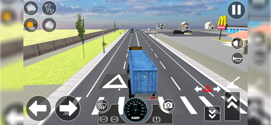 Cargo Delivery Transport - A blue trailer truck driving on an open world road in Cargo Delivery Transport.