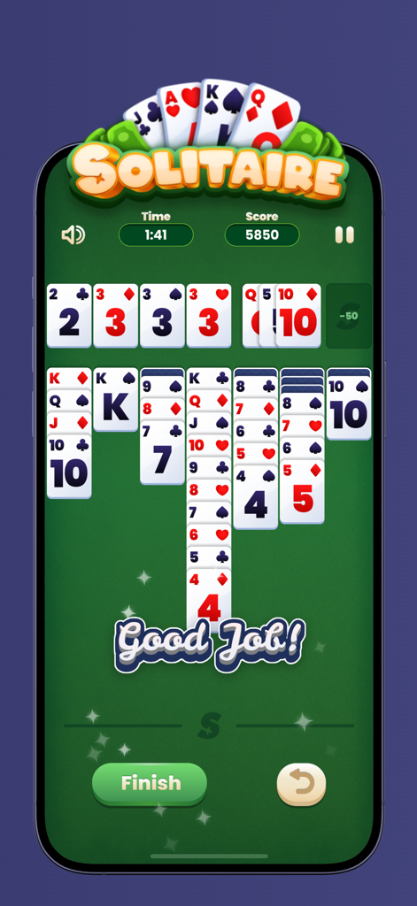 Spark Win Cash Solitaire game screen showing cards and current score