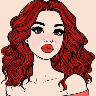 realistic girl with wavy hair and lips