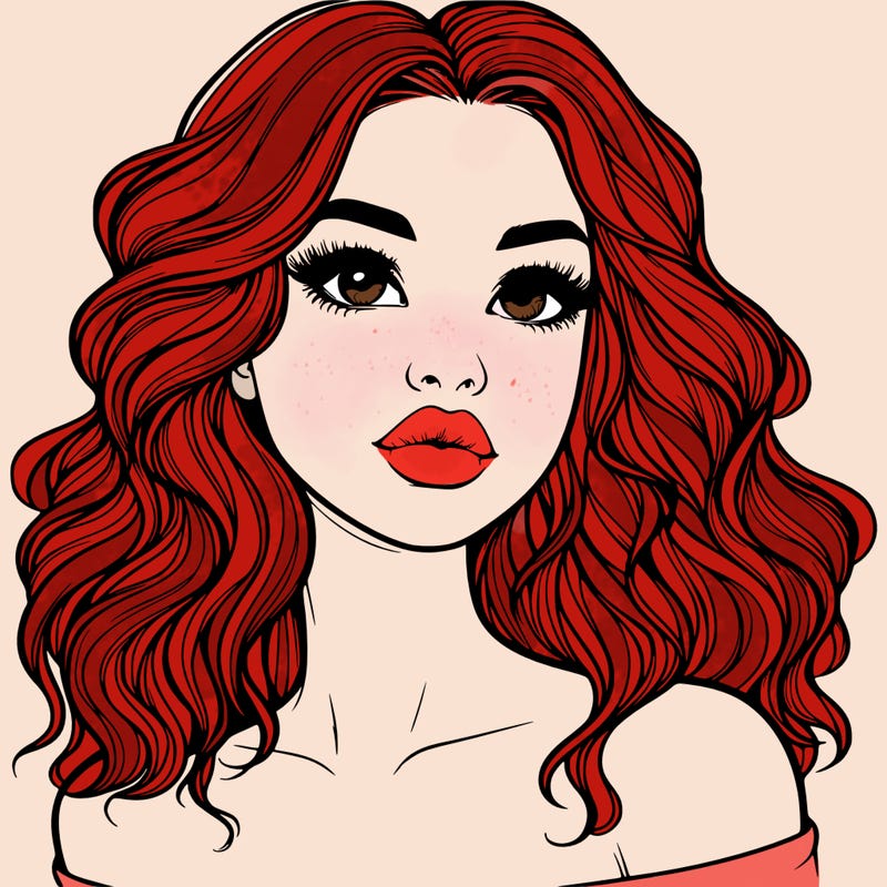 realistic girl with wavy hair and lips
