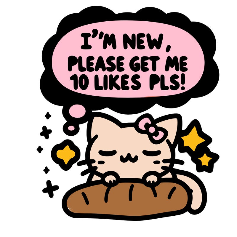 kitty taking a nap dream talking and saying "i'm new, please get me at least 10 likes pls!!"