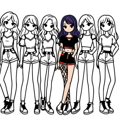 a group of girls wearing crop tops and shorts