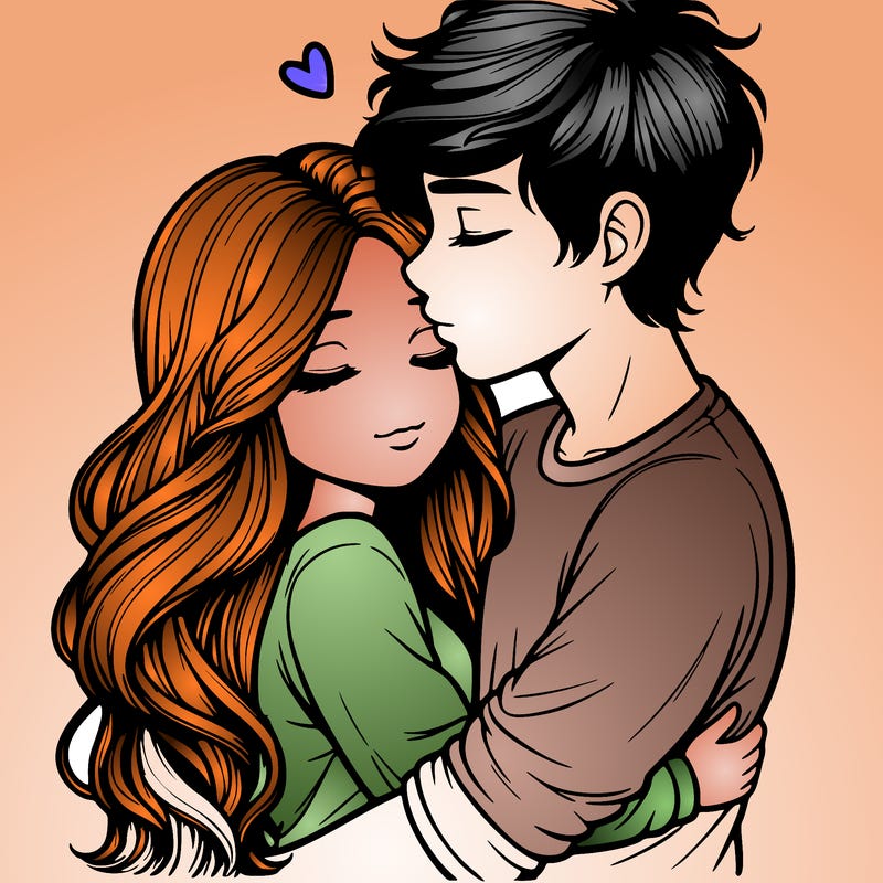 a realistic couple boy and girl hugging and kissing