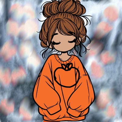 girl with baggy sweatshirt and messy bun