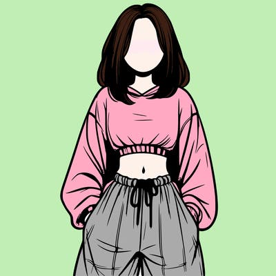 realistic girl faceless with baggy pants and a crop top