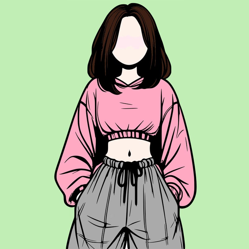 realistic girl faceless with baggy pants and a crop top