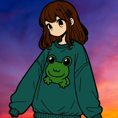 girl wearing frogging sweatshirt