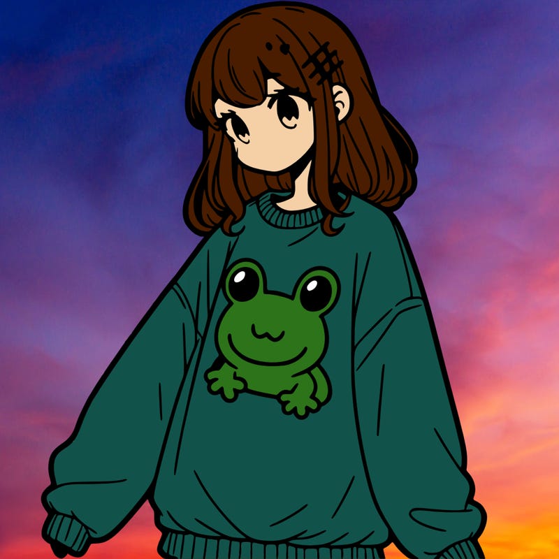 girl wearing frogging sweatshirt