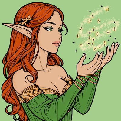 realistic elf girl doing magic