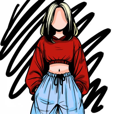 realistic girl faceless with baggy pants and a crop top