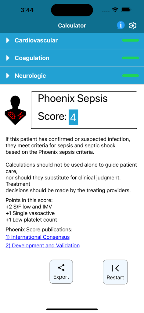 Phoenix Sepsis Calculator - Medical App | MWM