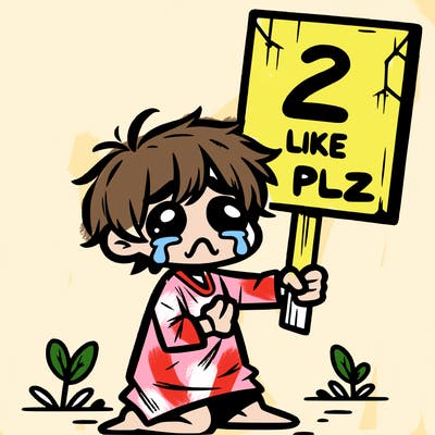 small poor toddler crying with sign that says 2 like plz