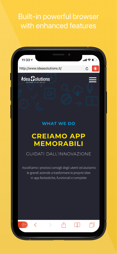 Amerigo - File Manager - Captura de pantalla de la aplicación Amerigo que muestra el navegador web integrado con funciones mejoradas en la pantalla de un smartphone