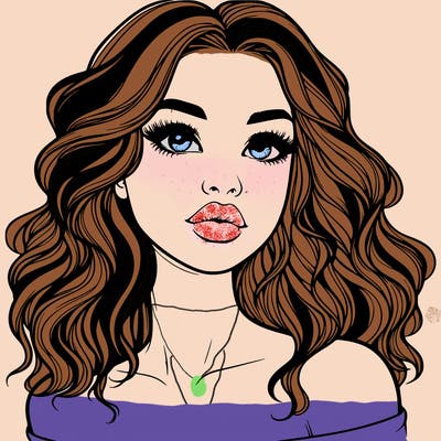 realistic girl with wavy hair and lips