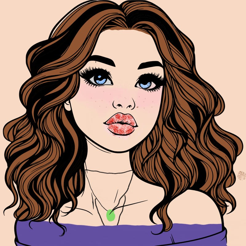 realistic girl with wavy hair and lips