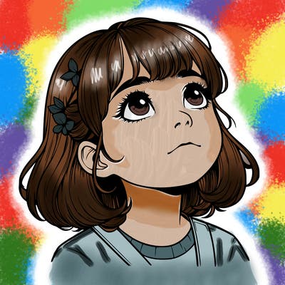 realistic girl looking up