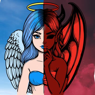 realistic angel half demon