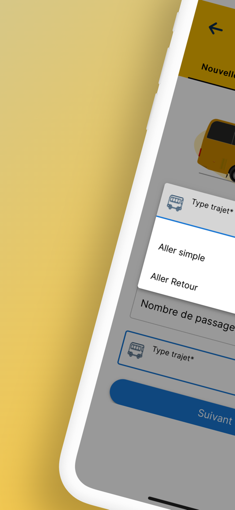 E-POSTE - Selecting a one-way or round-trip bus ticket in the E-POSTE mobile app