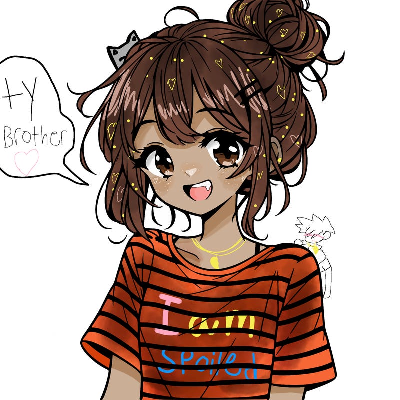 anime girl teenager striped shirt and smile and messy bun