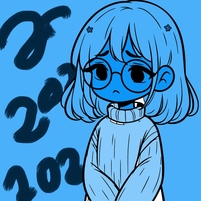 sad girl with glasses in a sweater