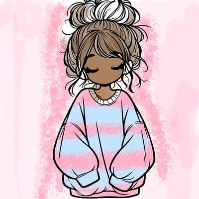 girl with baggy sweatshirt and messy bun