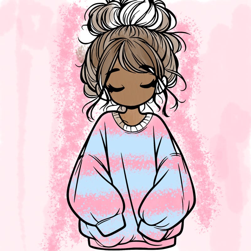 girl with baggy sweatshirt and messy bun