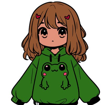 girl wearing frogging sweatshirt