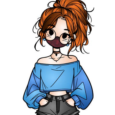 girl with a messy ponytail glasses a baggy crop top and jean shorts