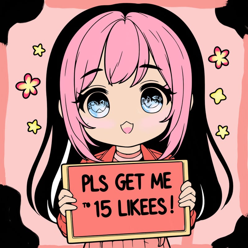 realistic girl holding up a sign that says “pls get me to 15 likes!”
