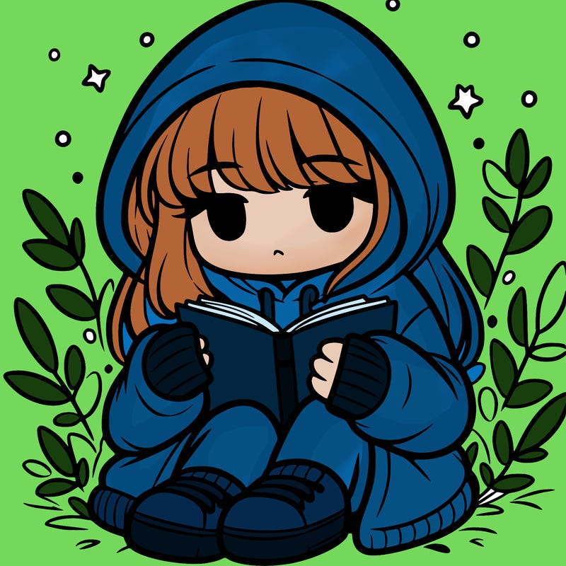 girl in oversized hoodie reading a book