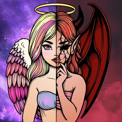 realistic angel half demon