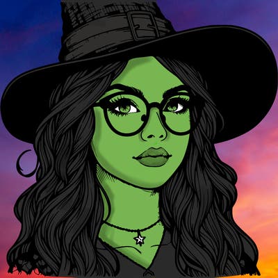 a witch with glasses realistic