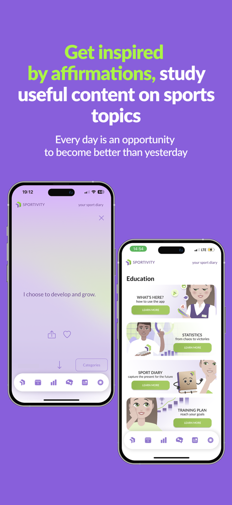 SPORTIVITY: sport tracker - Daily sports affirmations and educational training sections in the Sportivity app
