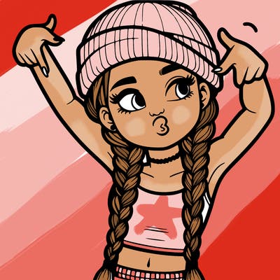 realistic teenage girl with braids and a beanie and crop top doing 🫶🏼