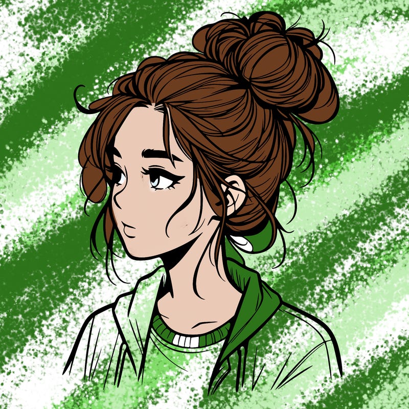 realistic teenage girl with a messy bun