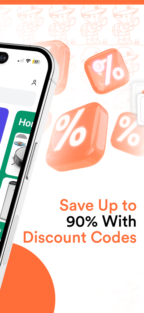 DealSeek: Coupons & Discounts - DealSeek app interface promoting up to 90 percent savings with verified discount codes