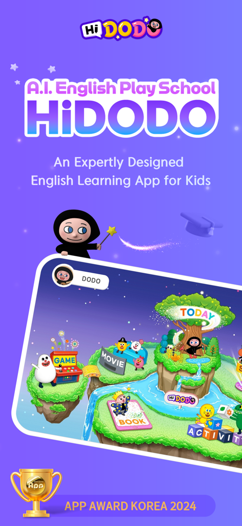 HiDODO: AI English Play School - Aplicación de aprendizaje de inglés con IA de HiDODO para niños que presenta juegos educativos, libros y animaciones