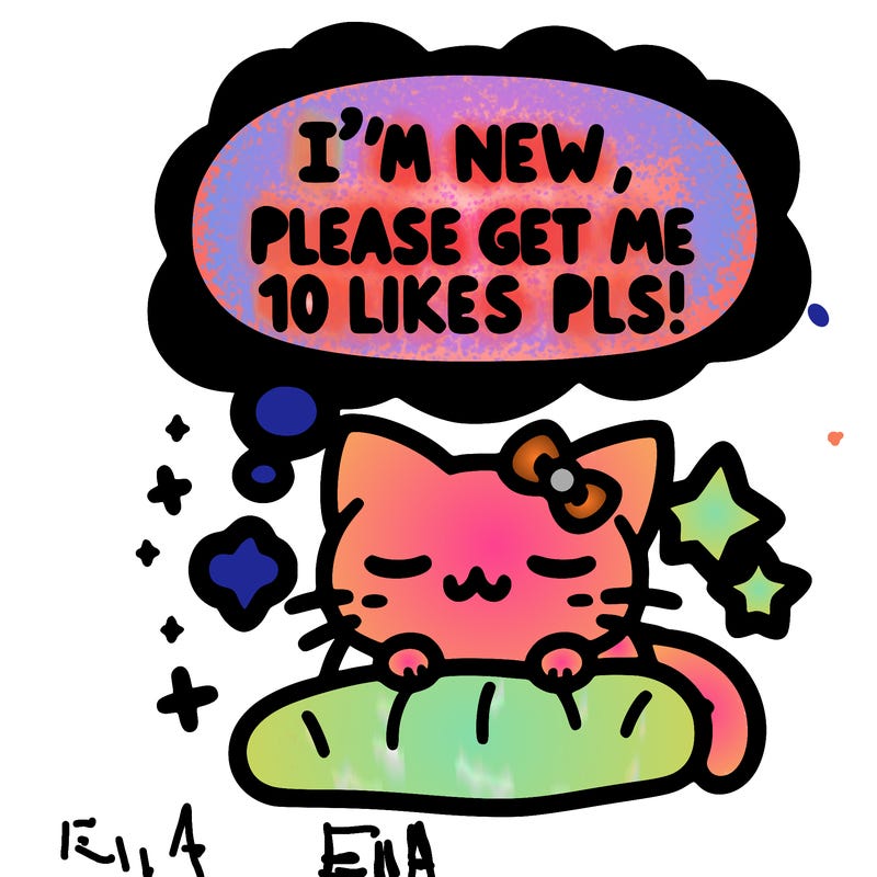 kitty taking a nap dream talking and saying "i'm new, please get me at least 10 likes pls!!"