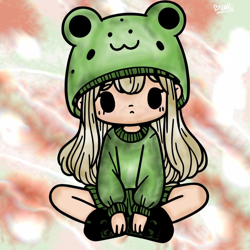 a girl wearing a frog hat and some frog socks