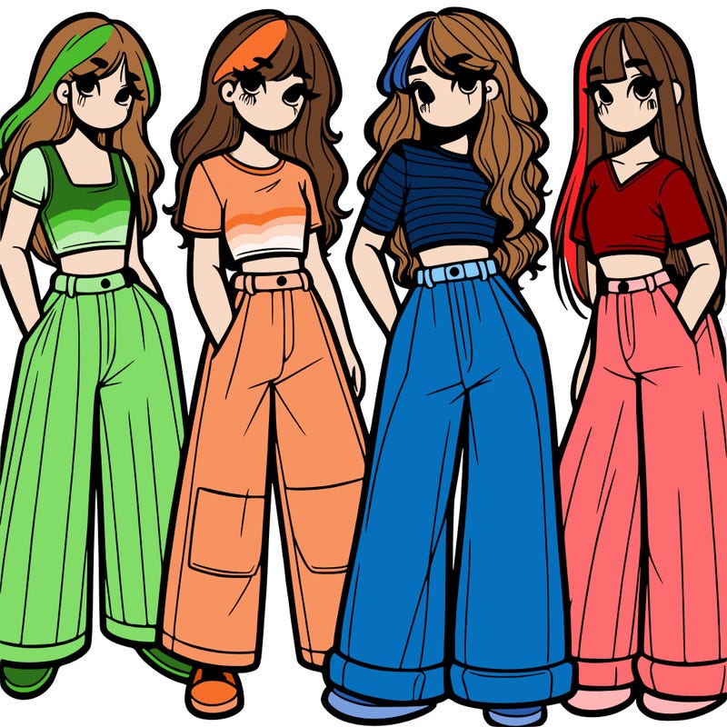 girls with wide pants and a croc top