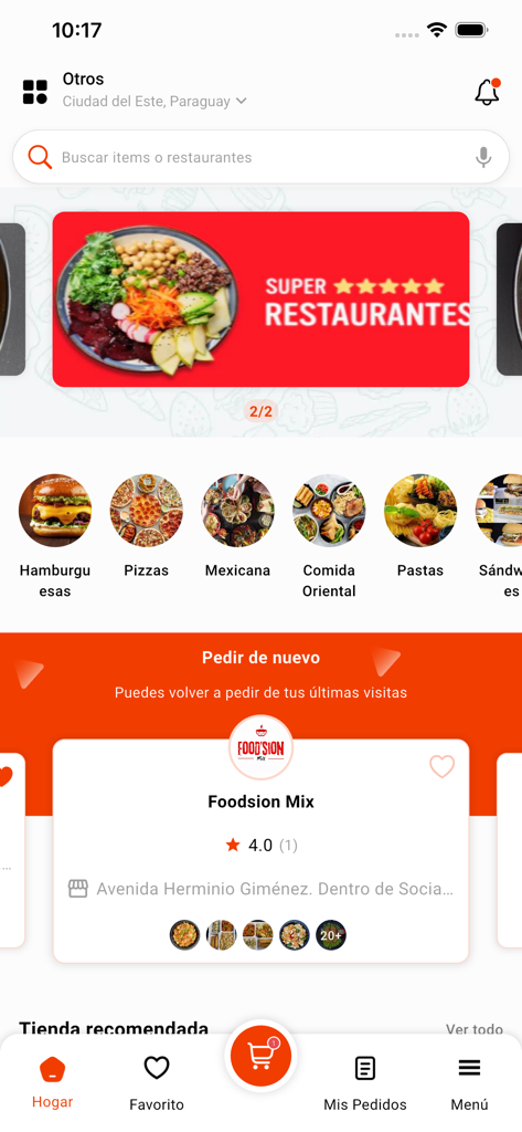 Aguara Deliveryのホームページ。食品カテゴリとレストランのおすすめが表示されます。