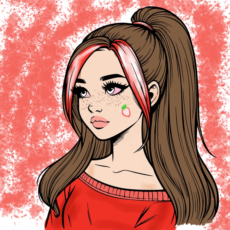 realistic girl with a high ponytail